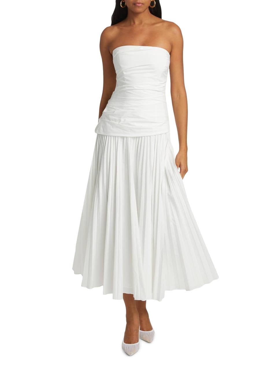 SK Arie Bandeau Pleated Cotton Midi Dress