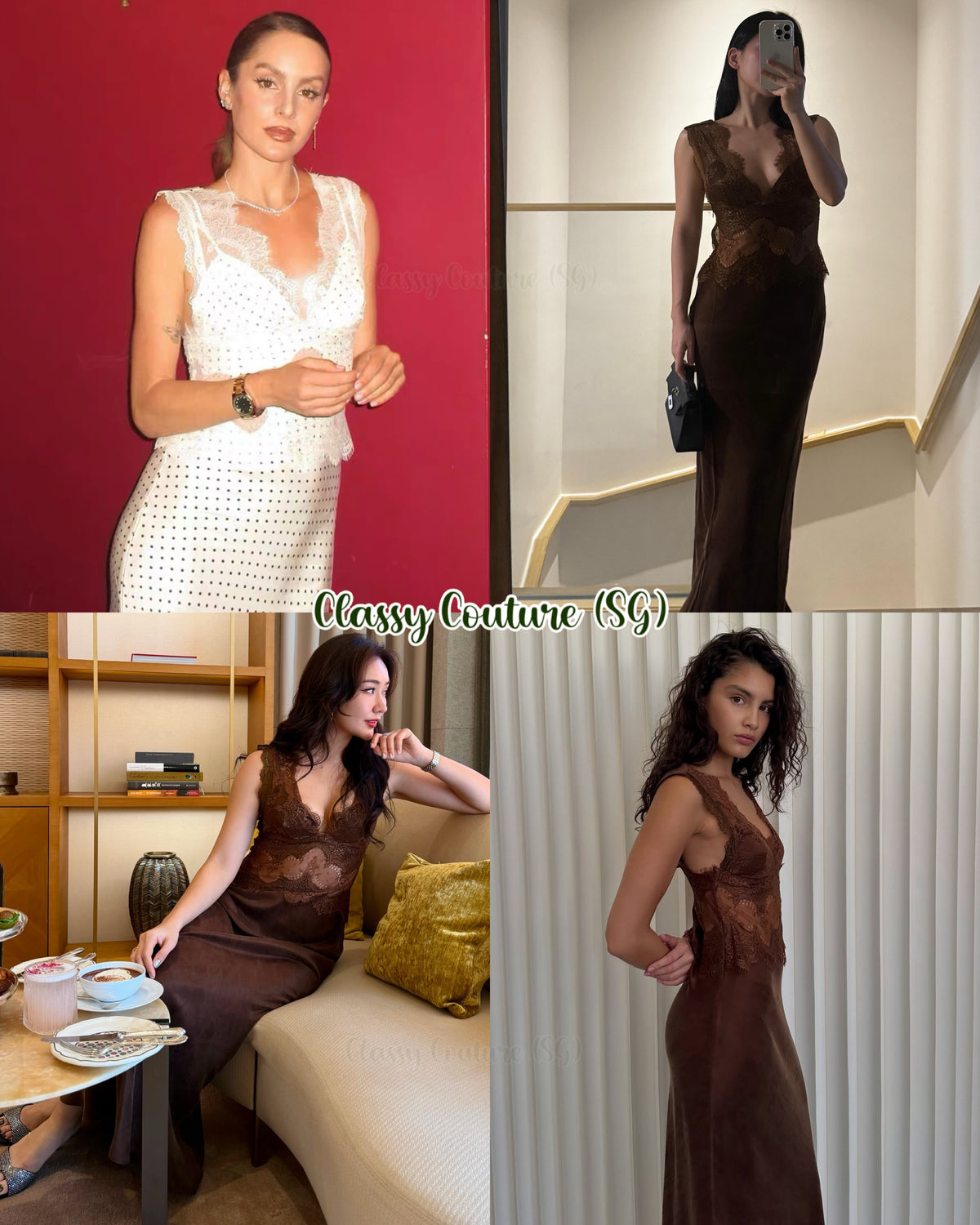 TF Visions Lace Deep V Cupro-rayon Satin Midi Maxi Dress