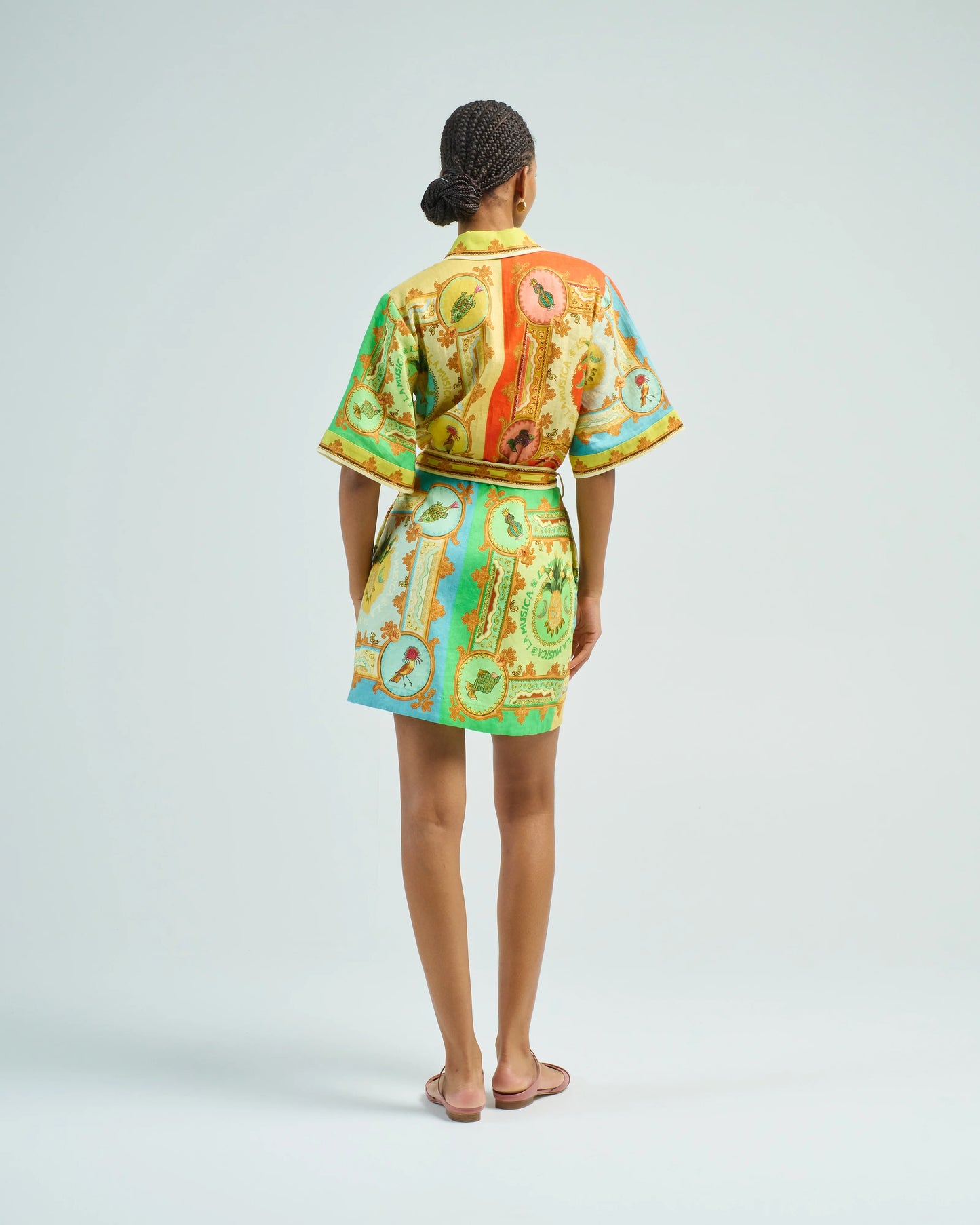 ALM La Musica Belted Linen Mini Dress Shirtdress