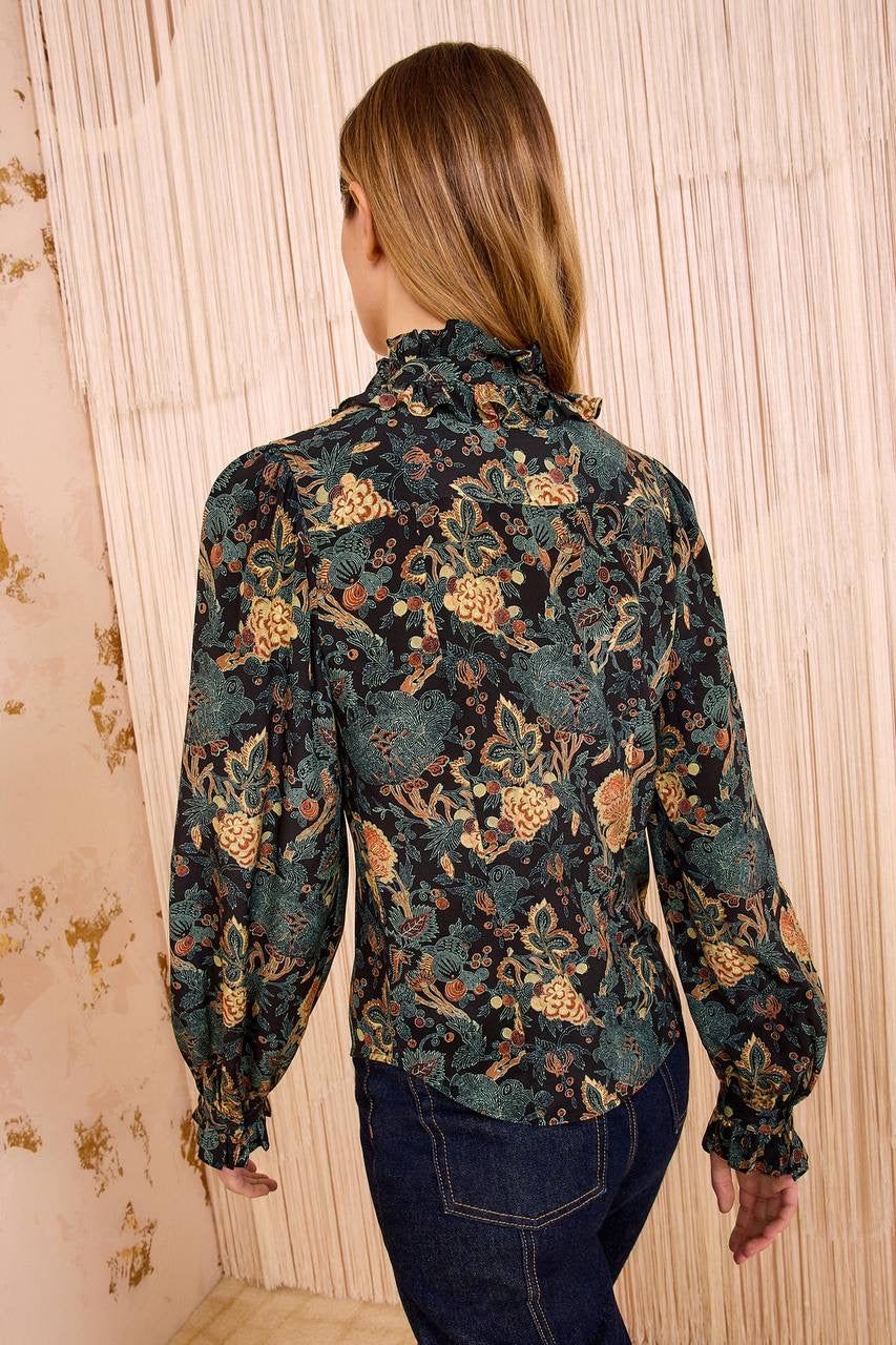 UJ Catroux Silk Long Sleeve Button Front Blouse Top