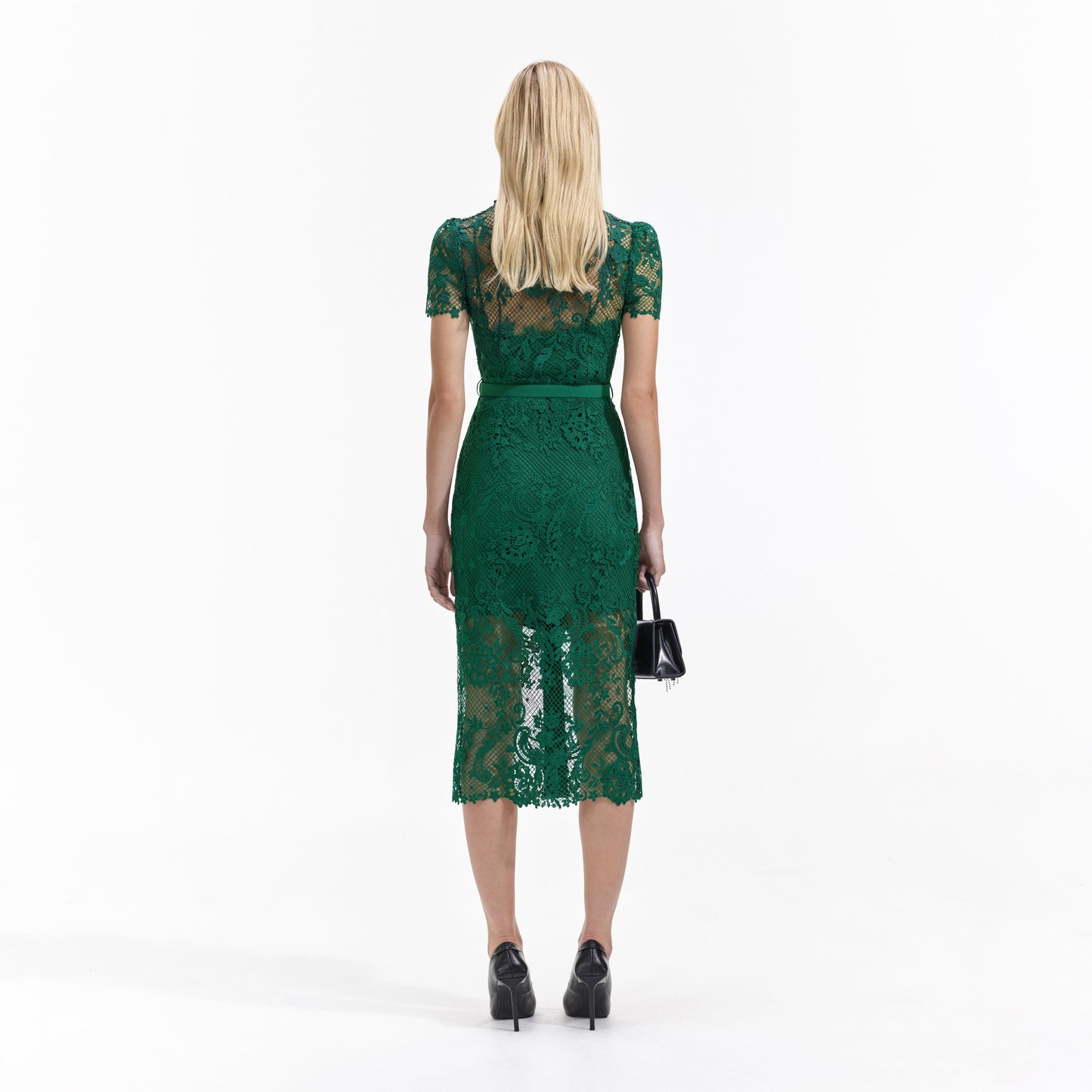 SP Lace Button Front Midi Dress in Black | White | Green