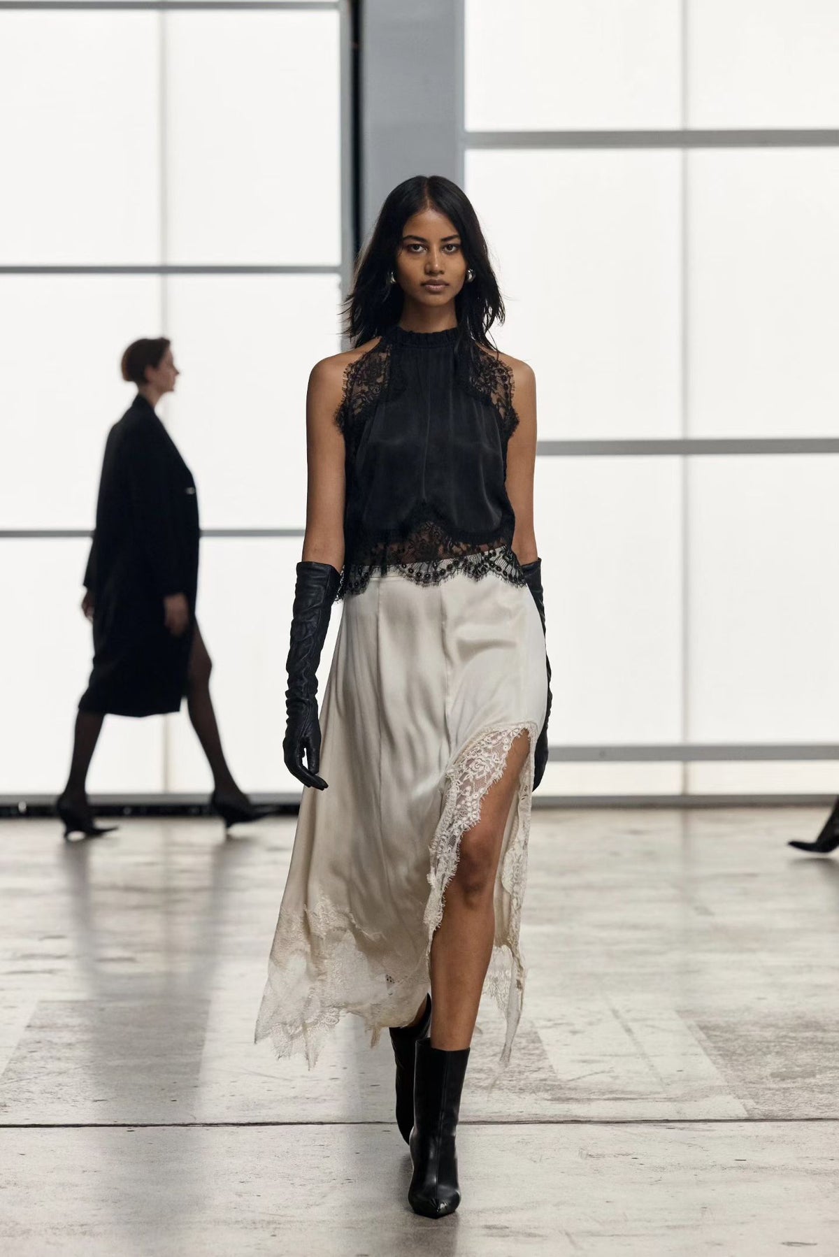TF Visions Lace Crop Top | Handkerchief Midi Skirt | Cupro-rayon Satin Set
