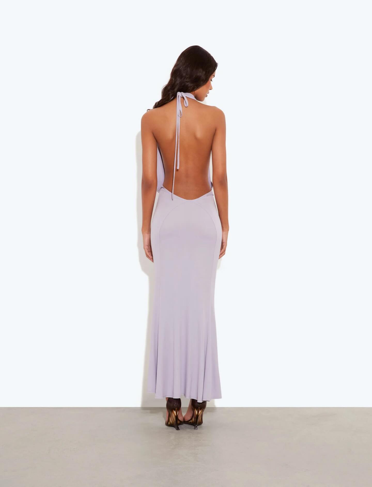 RB Aris Viscose Cowl Plunge Halter Maxi Dress