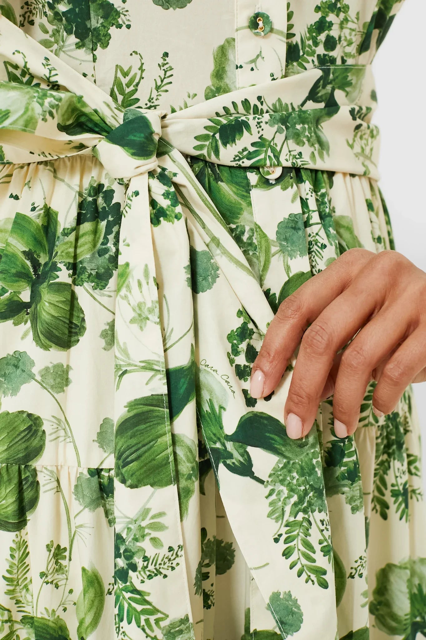 CC Adriana Cotton Maxi Dress in Olive Hanging Orchids