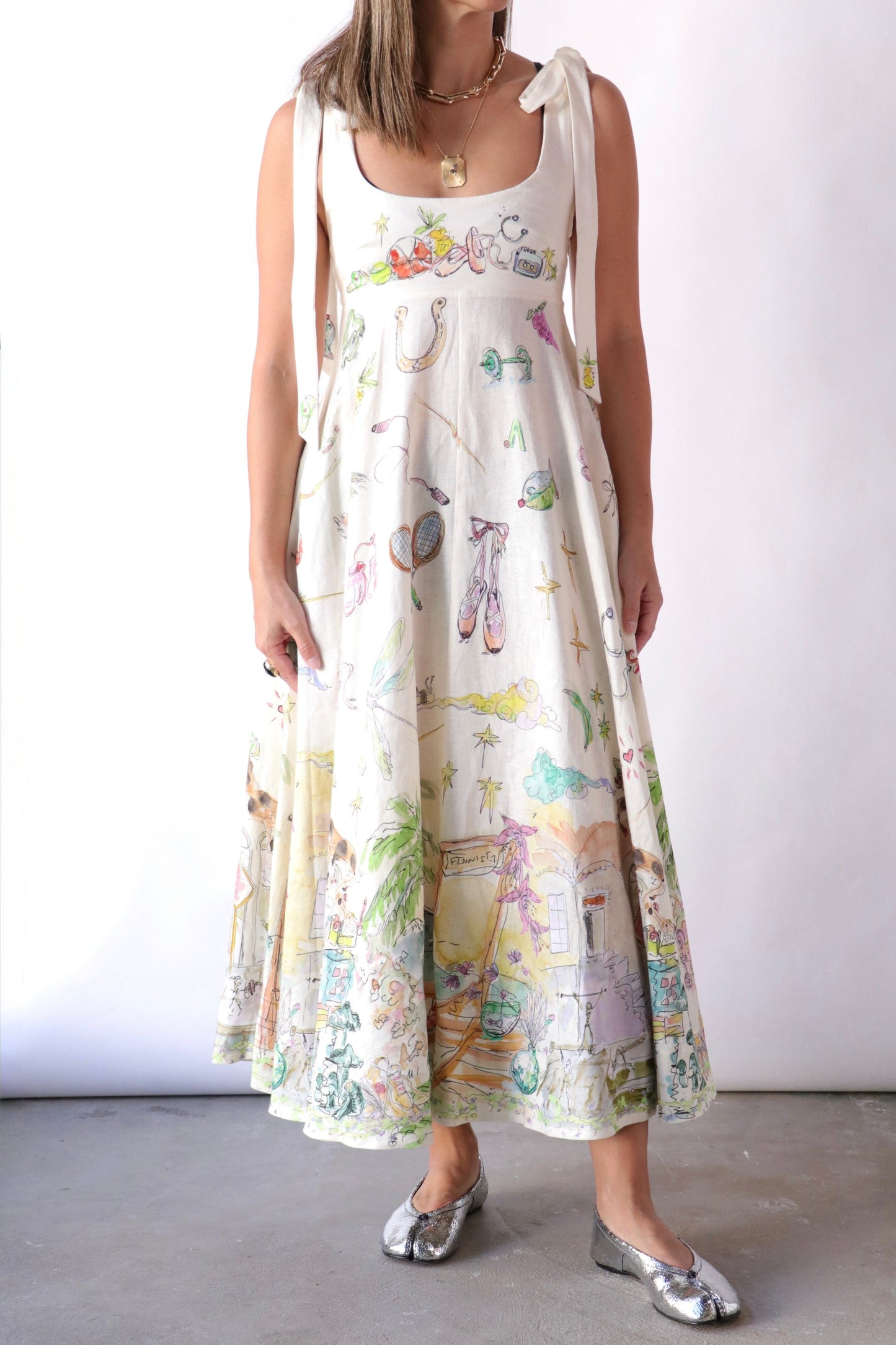 ALM Anouk Ballet Ribbon Tie Strap Midi Dress Sundress