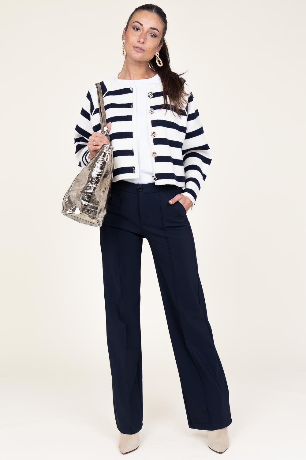 BA Massimo Striped Cardigan in Ecru/Navy