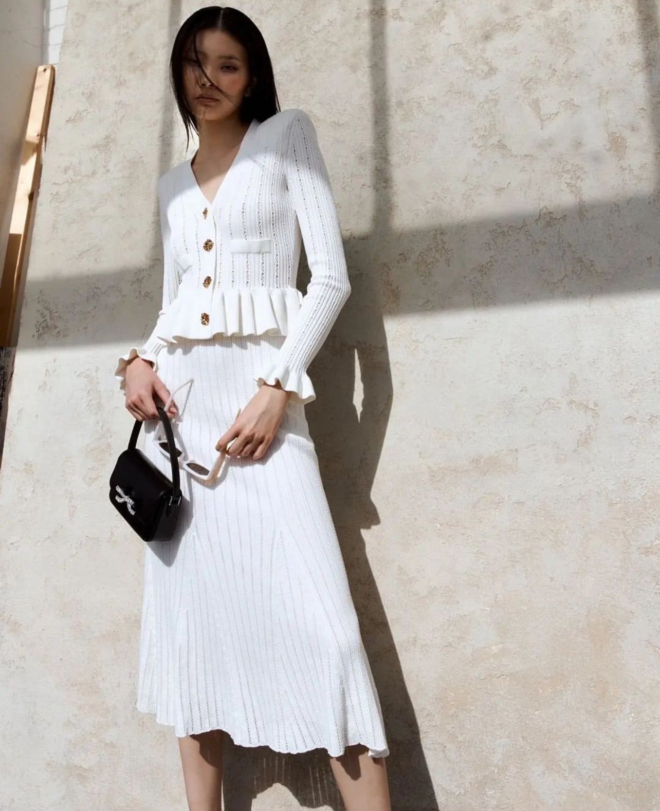 SP White Knit Peplum Mini | Midi Dress