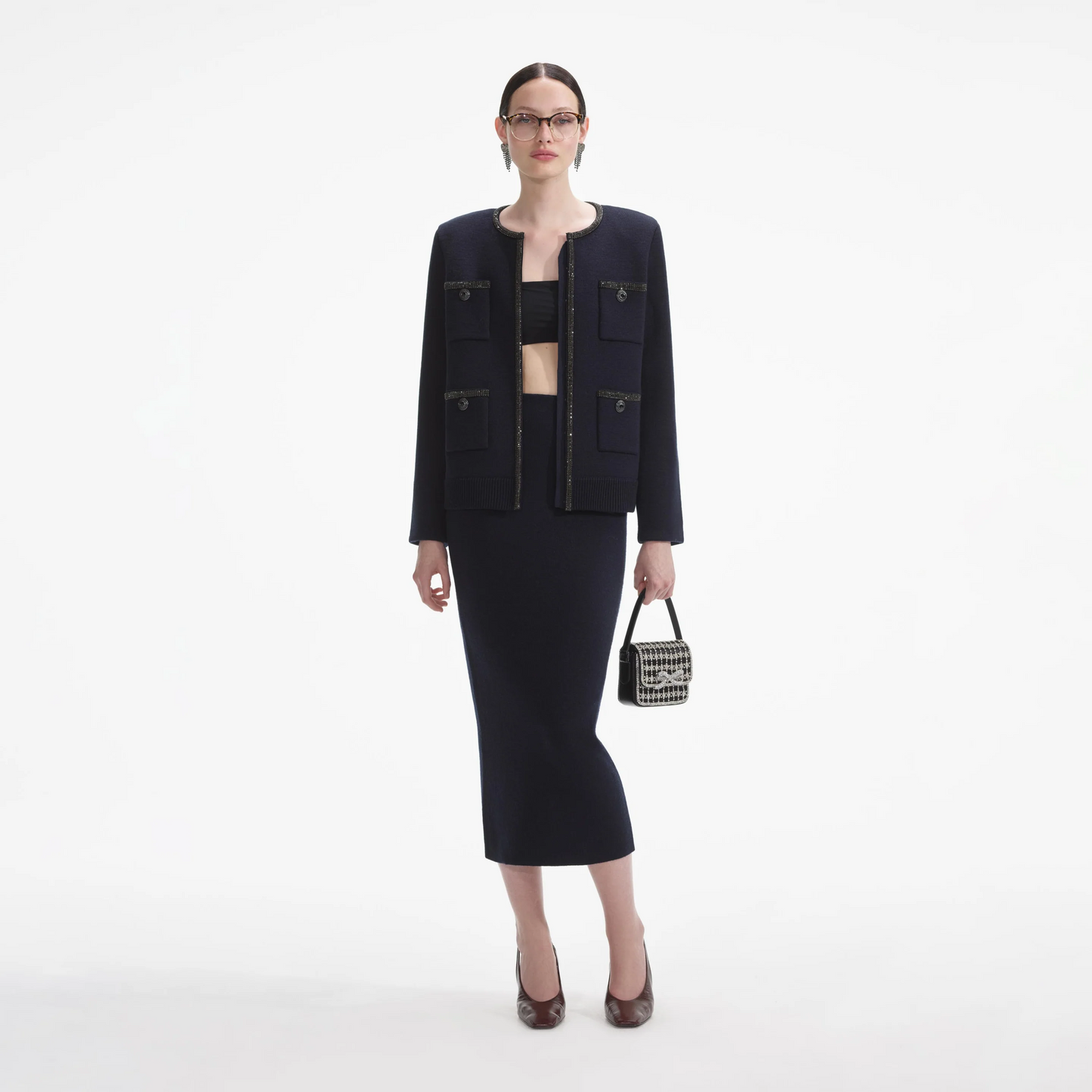 SP Navy Embellished Knit Cardigan