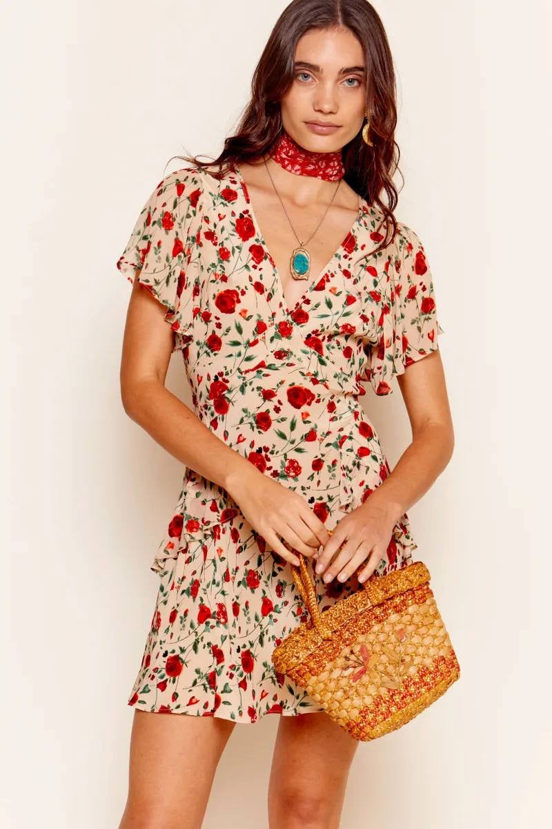 RX Sutton Flutter Sleeve Silk Mini Dress