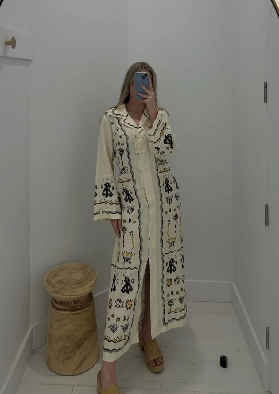 ALM Sun Dancer Linen Shirtdress Midi Dress