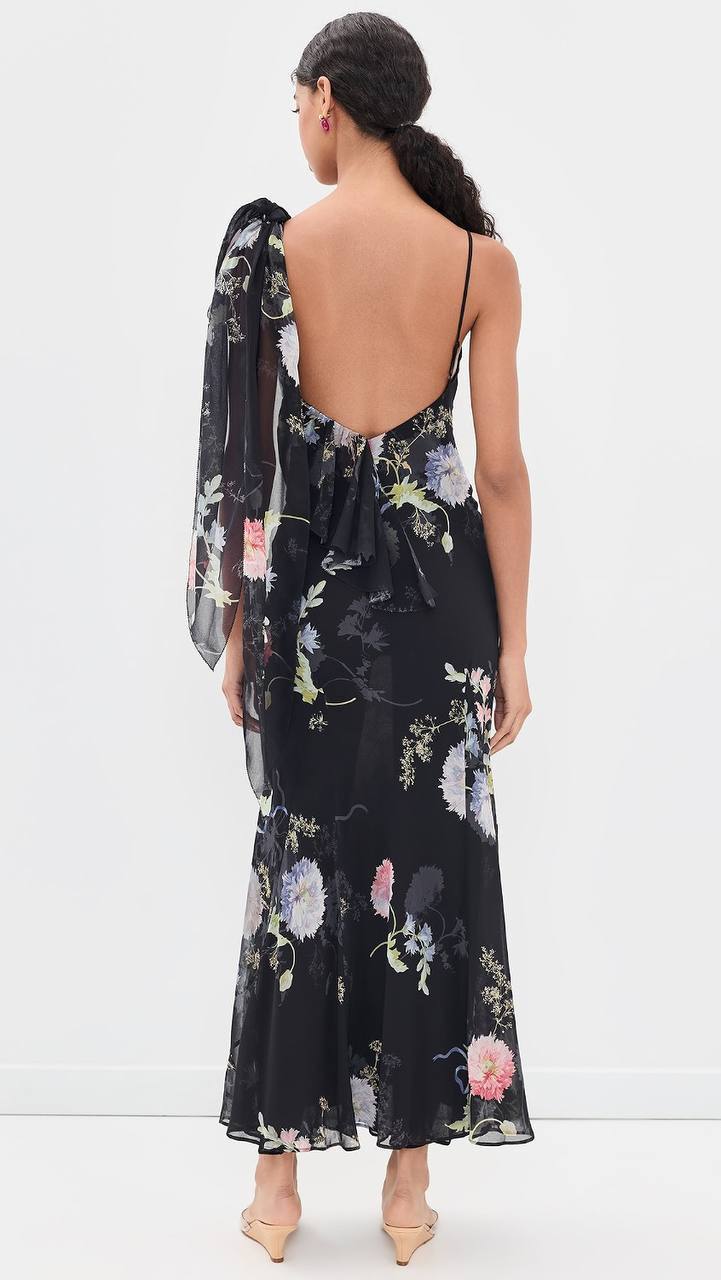 Black Floral Georgette Maxi Dress