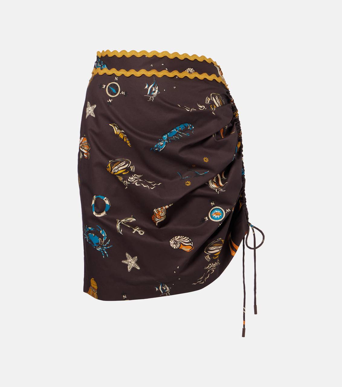 ALM Printed Ruched Cotton Shirt | Mini Skirt