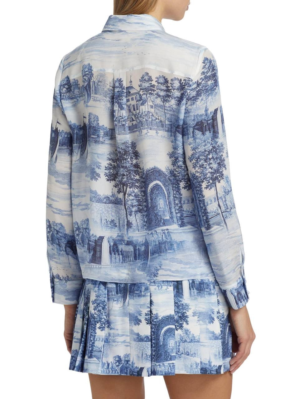 AO Willa Long Sleeved Silk Blouse Shirt in Chateau Blue