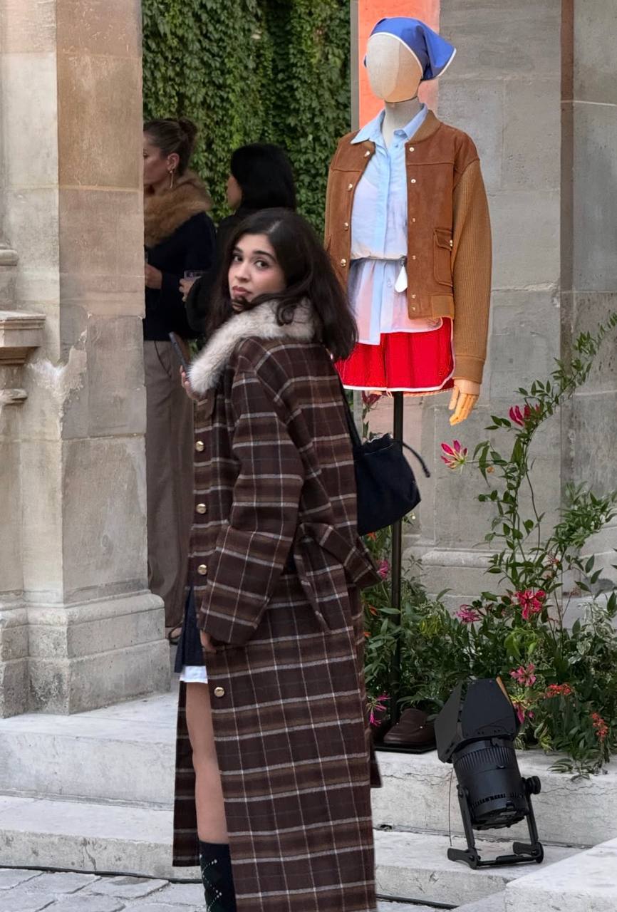 Checked Faux-Fur Collar Coat
