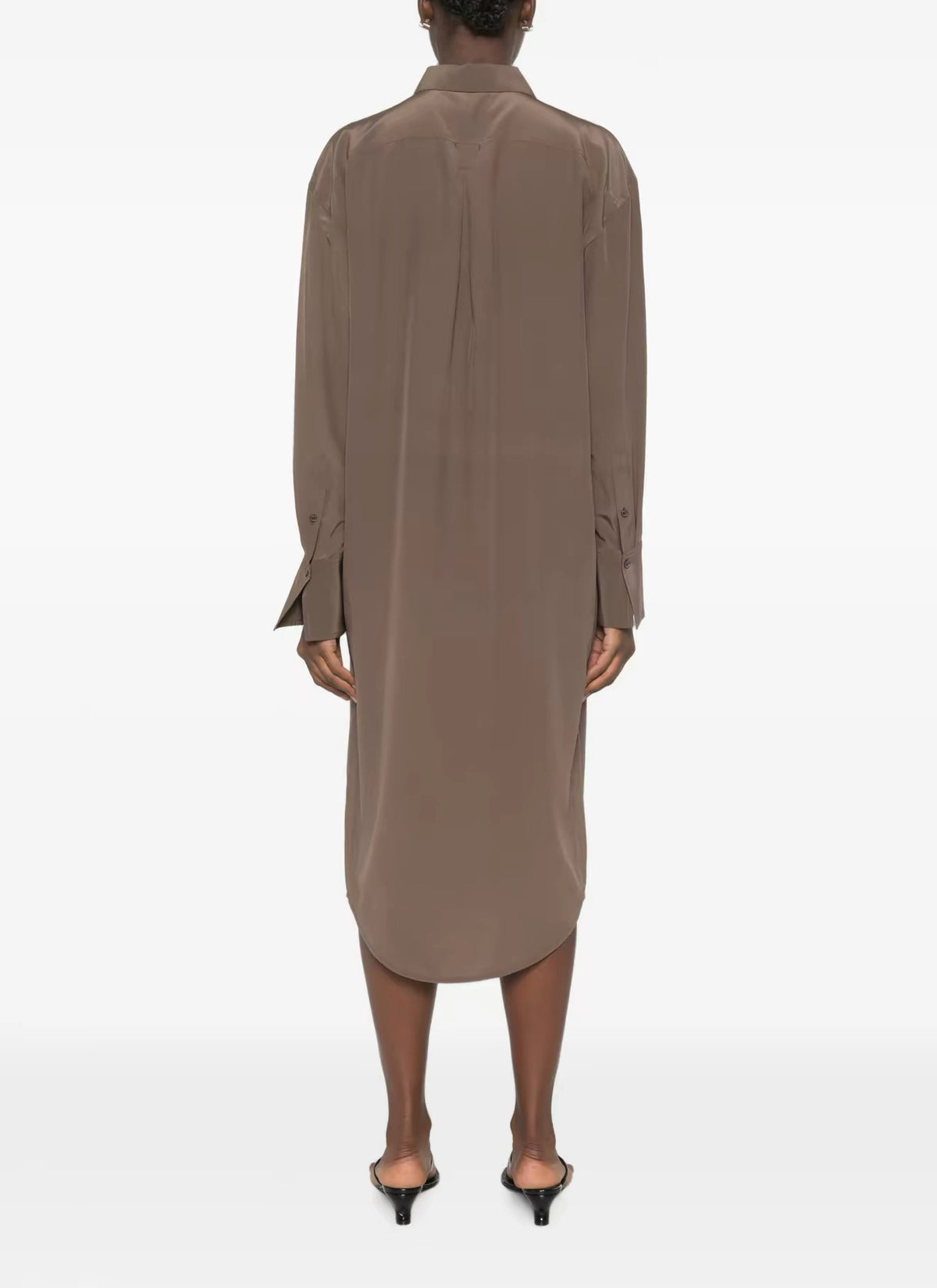 TOT Silk Shirtdress Midi Dress / Long Shirt in Black & Brown