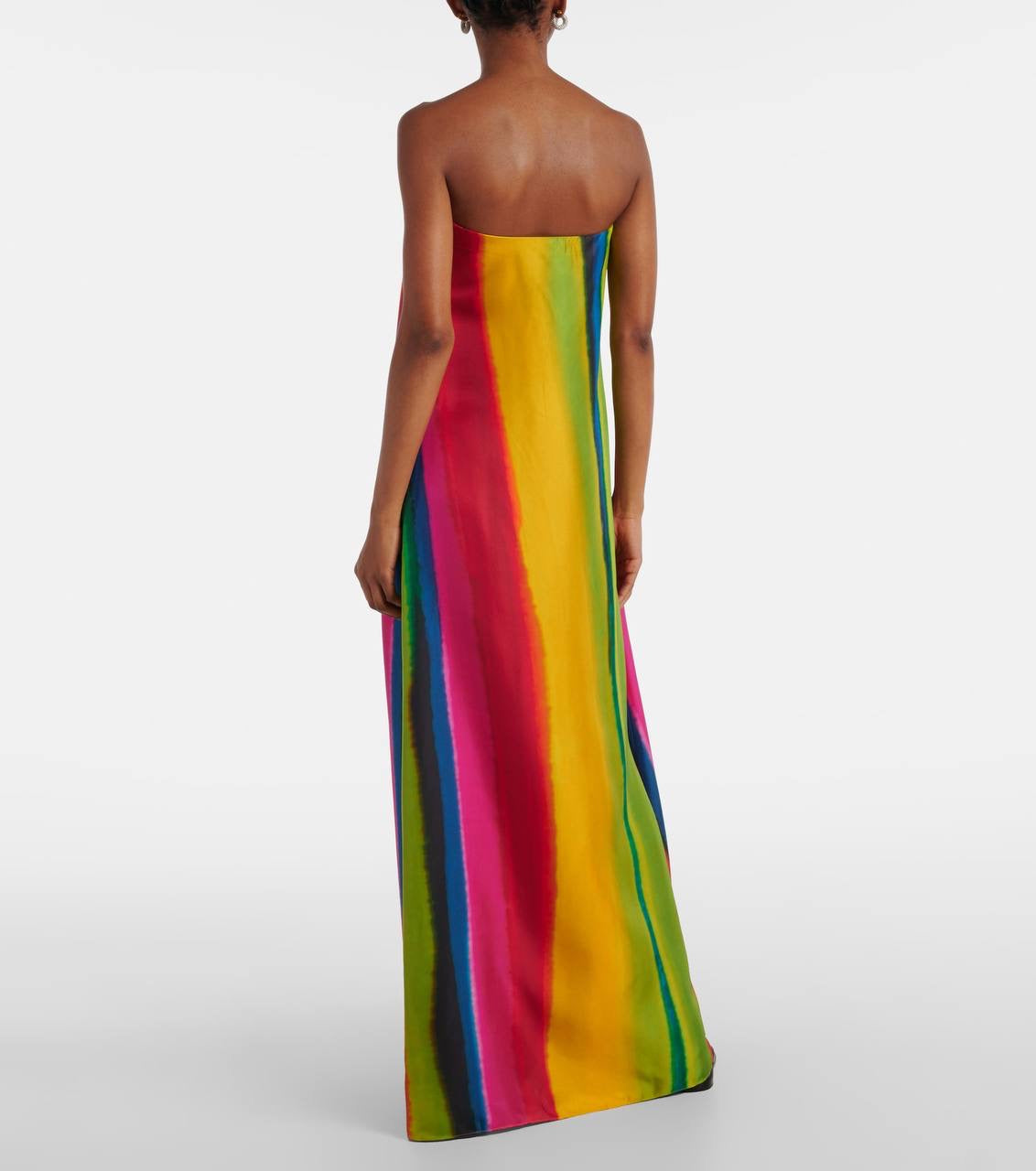 CE Aura Silk Strapless Maxi Dress in multi stripes