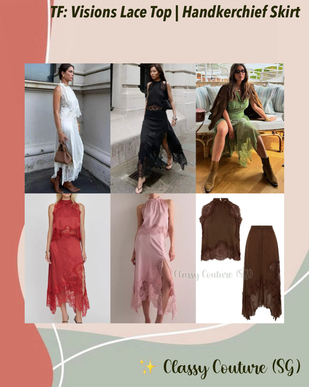 TF Visions Lace Crop Top | Handkerchief Midi Skirt | Cupro-rayon Satin Set