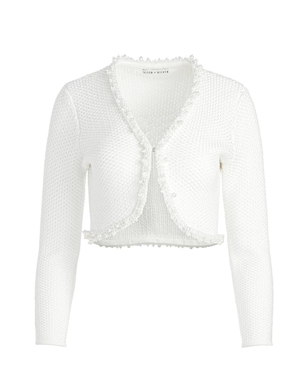 White Duke Pearl-Embellished Cotton-wool blend Cropped Cardigan