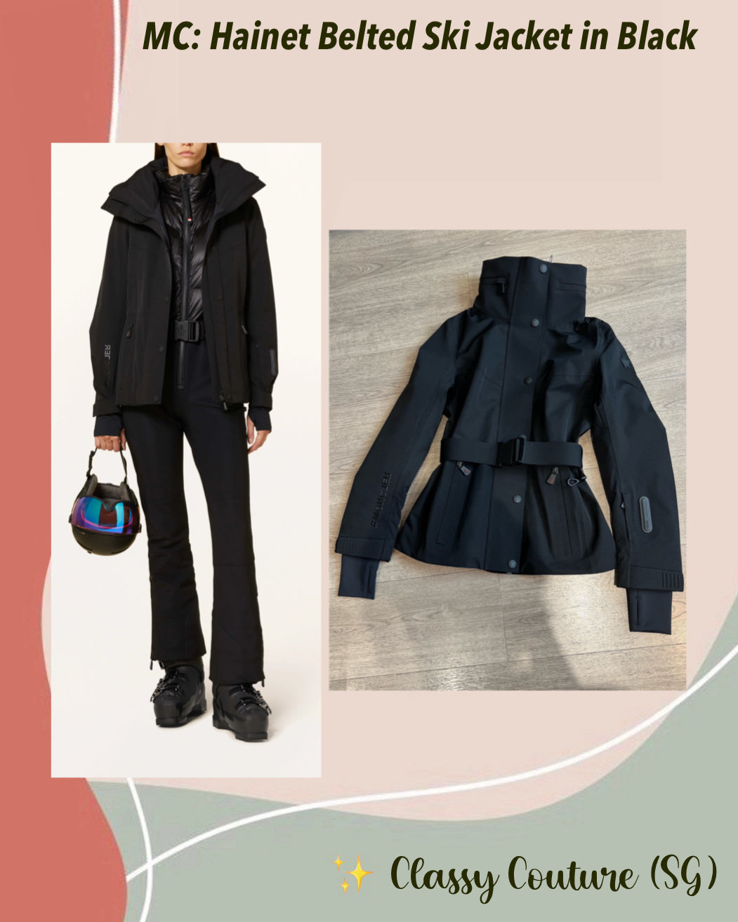 MC Hainet Belted Ski Jacket in Black & Blue
