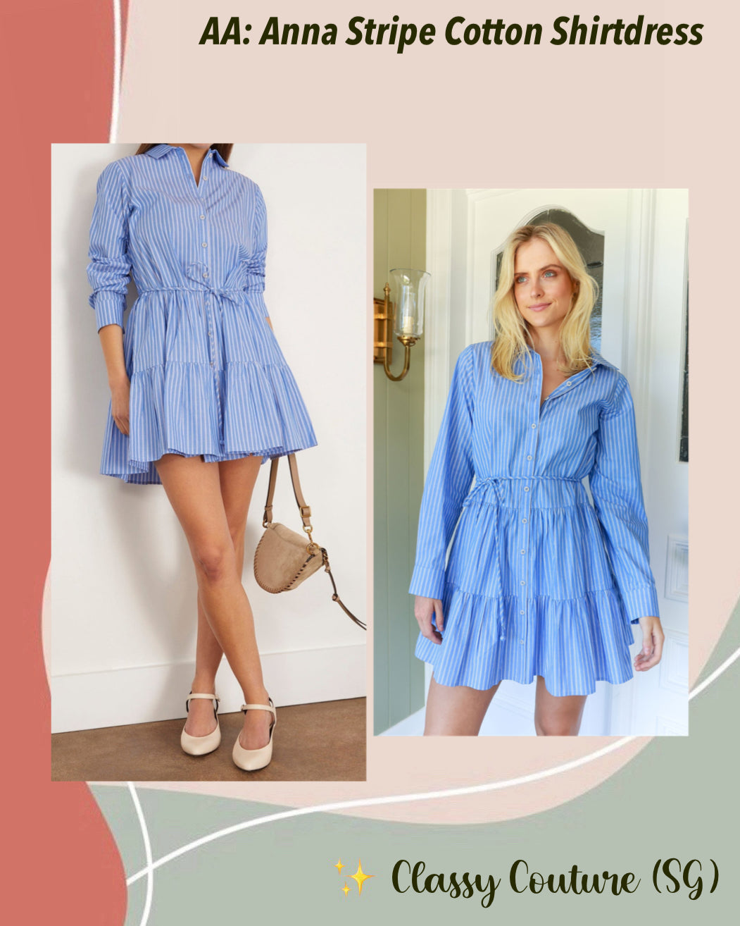 AA Anna Stripe Cotton Shirtdress Mini Dress