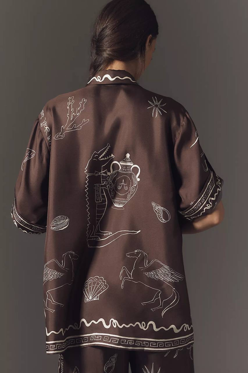 ALM Sammy Short-Sleeve Silk Satin Blouse | Pant | Set