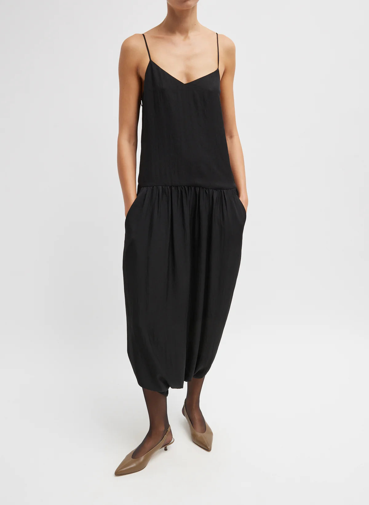TB Spring Acetate Strappy Jalouise Midi Dress