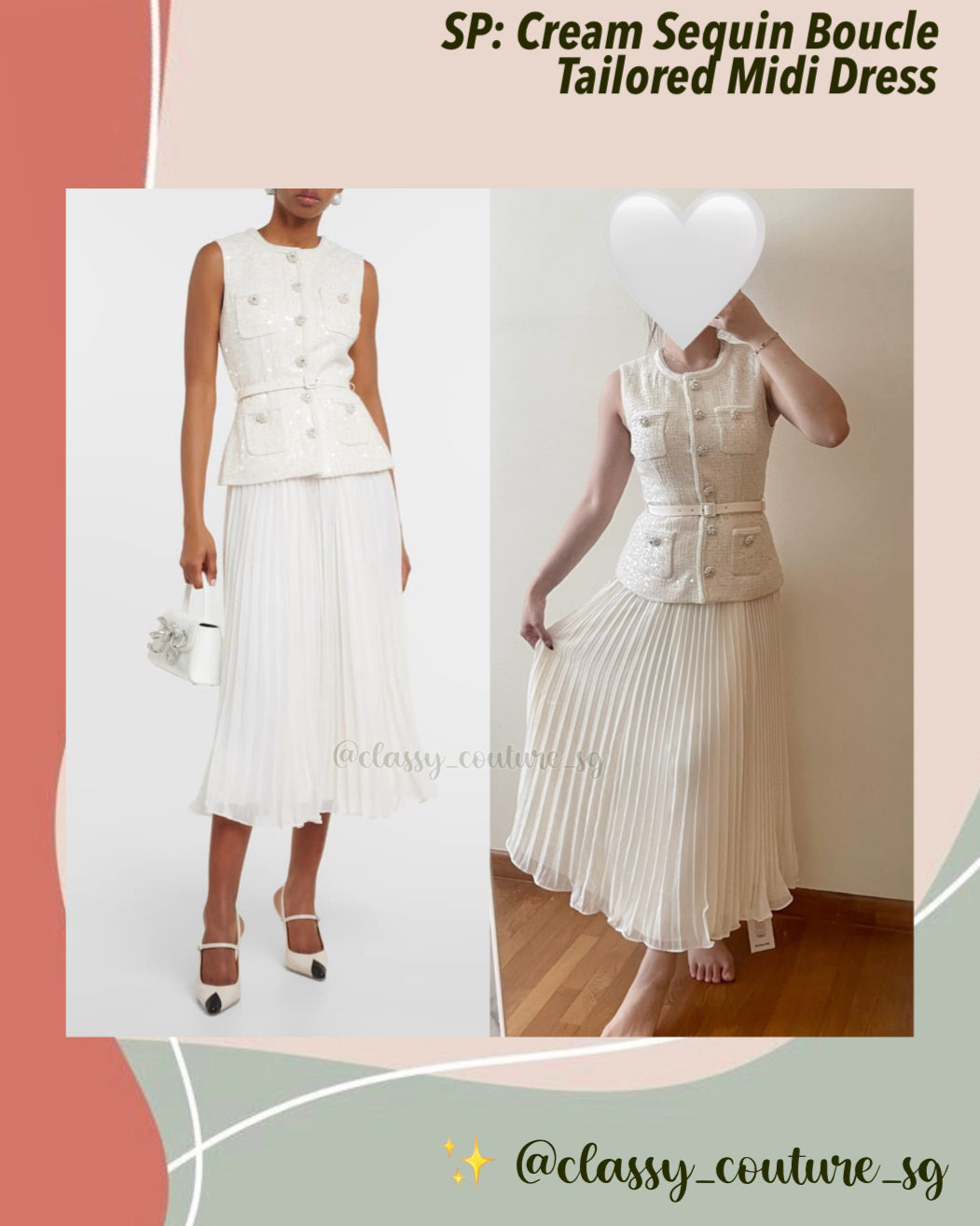 cream tailored boucle and chiffon midi dress Cream Tailored Boucl And Chiffon Midi Dress