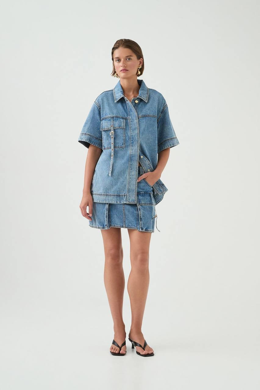 AJ Juno Denim Shirt | Micro Mini Skirt | Set