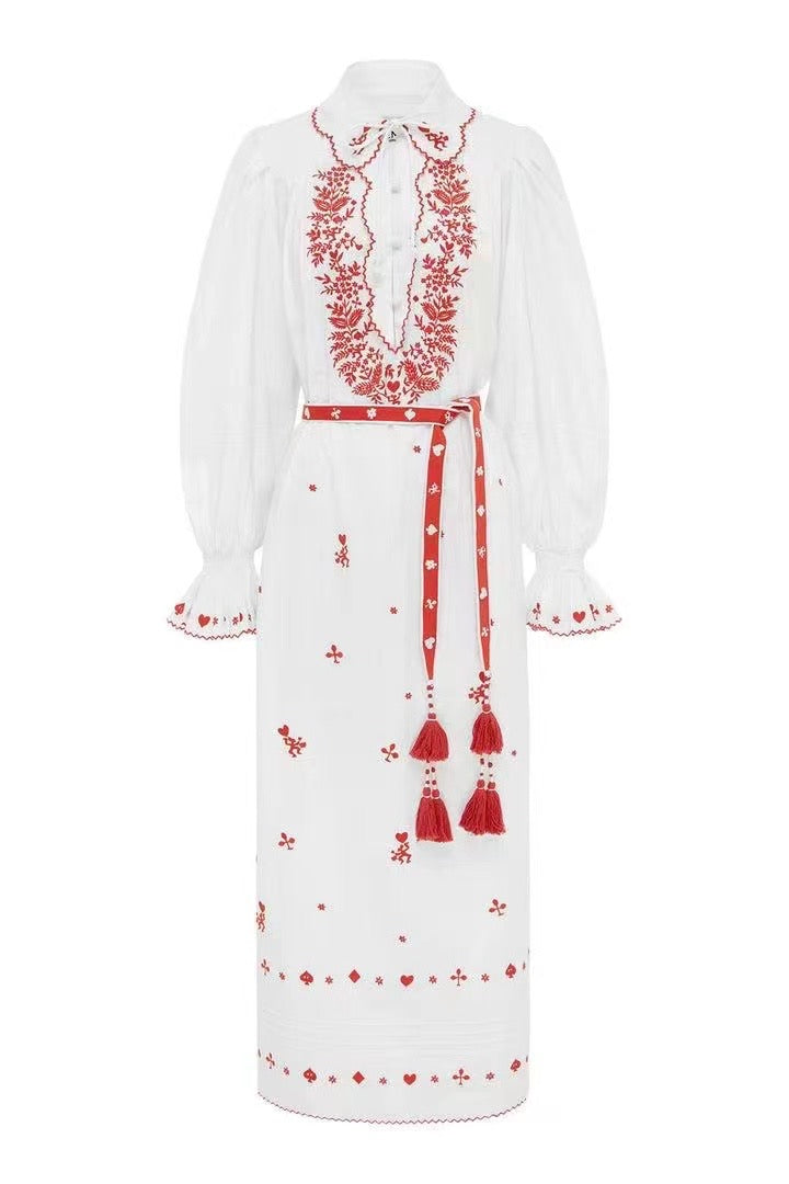 ALM Hearts Embroidered Cotton Poplin Midi Dress