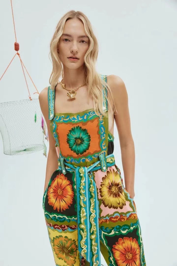 ALM Disco Daisy Linen Jumpsuit Overalls