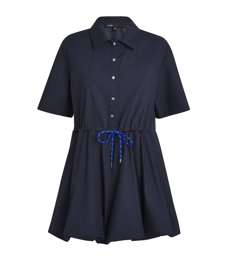 MJ Romimita Short-Sleeved Cotton Bubble Drawstring Mini Dress Shirtdress