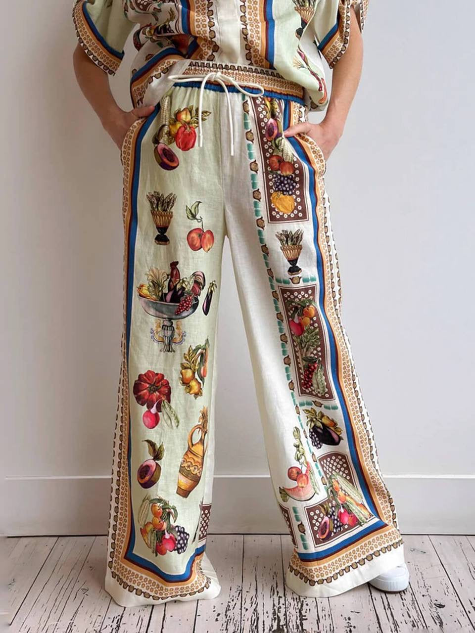 ALM Mercado Printed Linen Shirt | Pant | Wrap Mini Skirt | Set