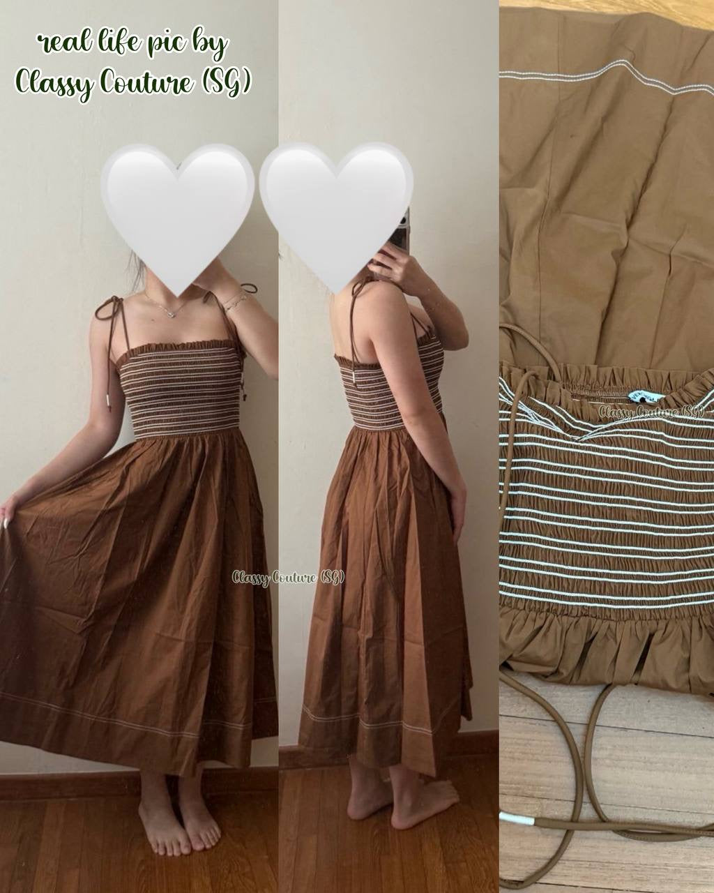 VB Kaela Smocked Cotton Tie Strap Midi Dress