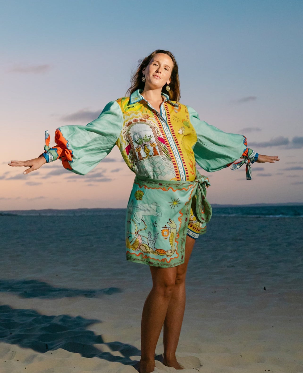 ALM Surrealist Summer Linen Shirtdress Mini Dress