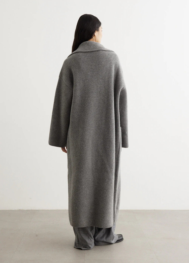 Tot Ribbed Knit Wool Blend Long Cardigan Coat