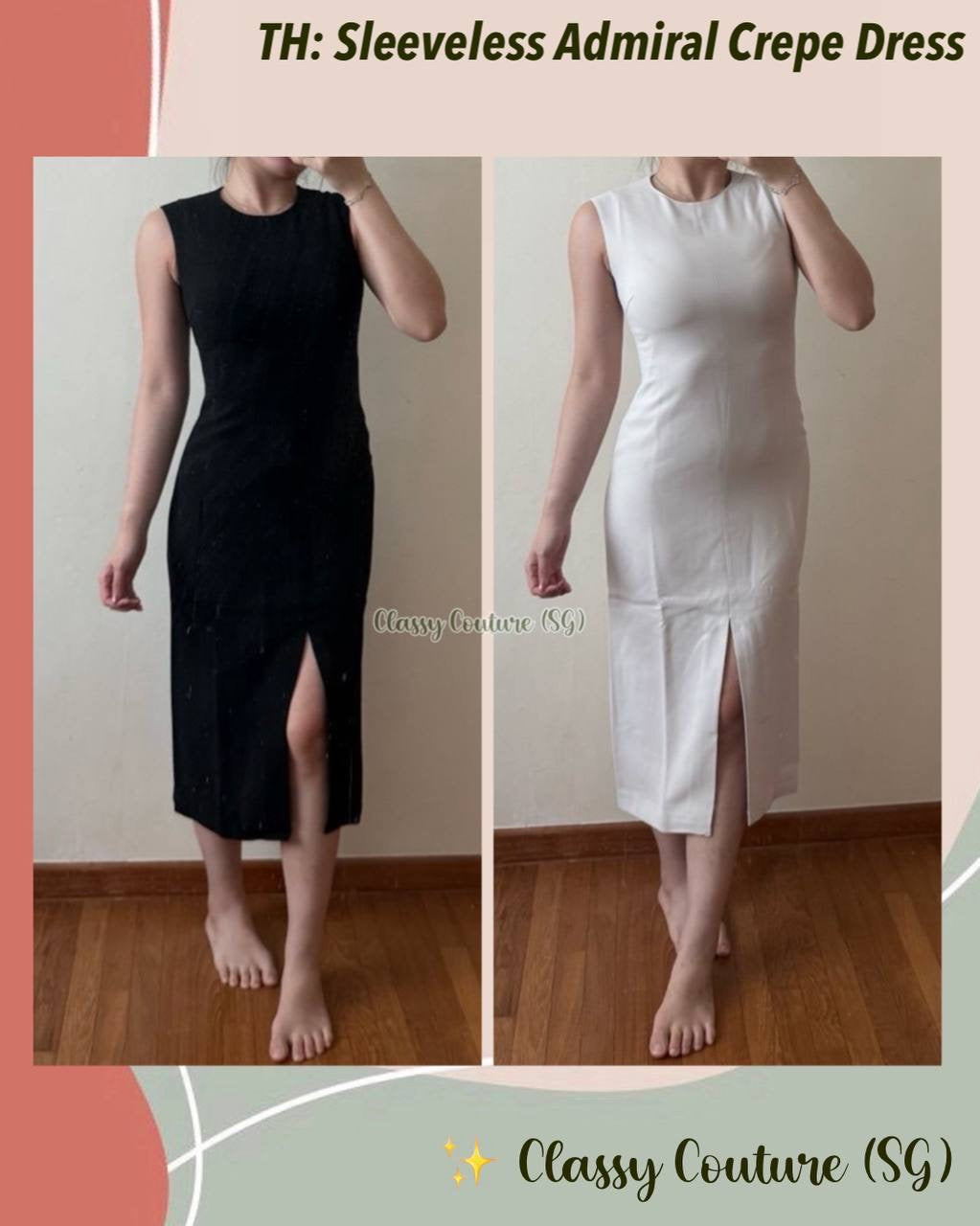 TH Sleeveless Crewneck Slit Midi Dress in Admiral Crepe