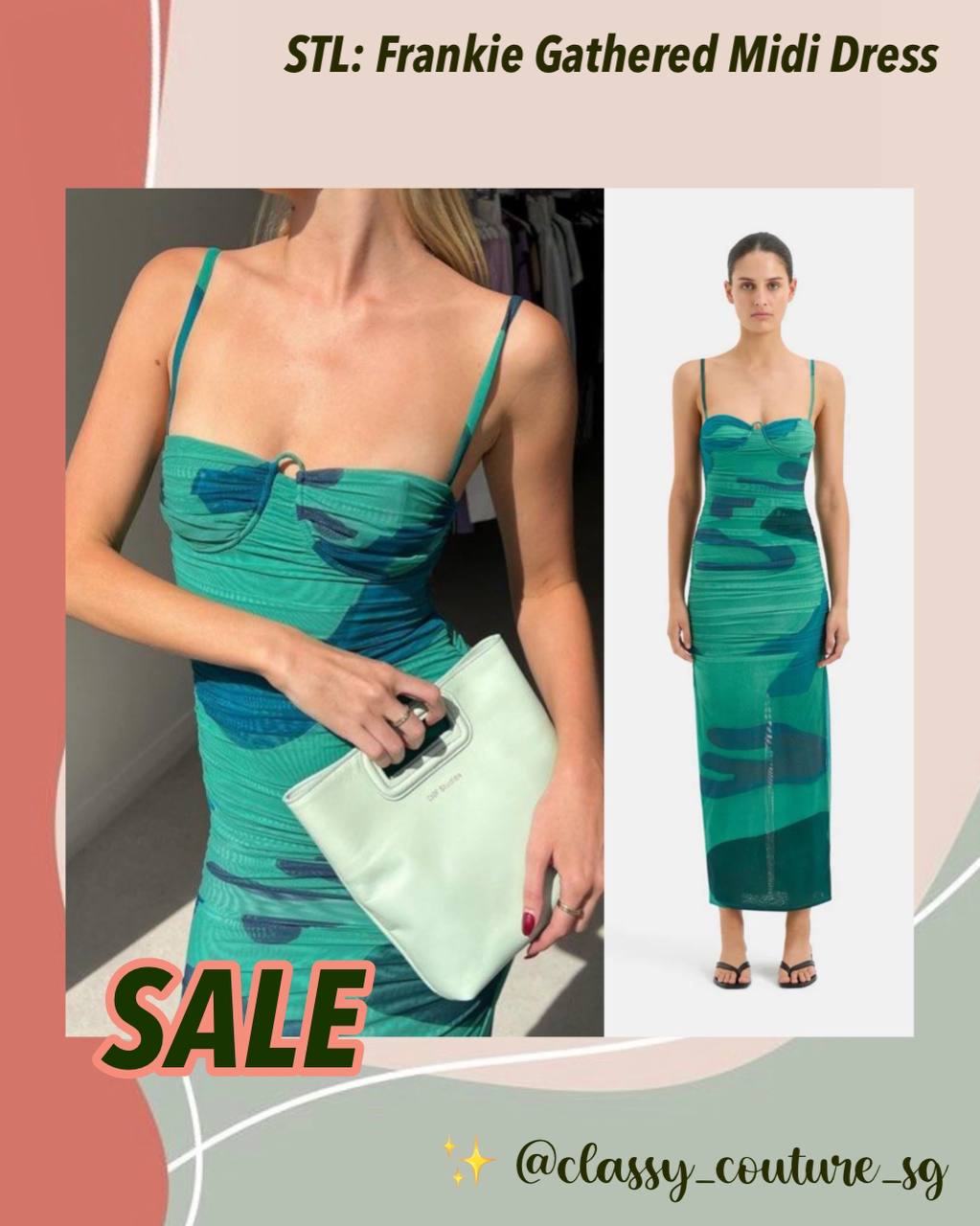 STL Breeze Striped Ruched Mesh Midi Dress