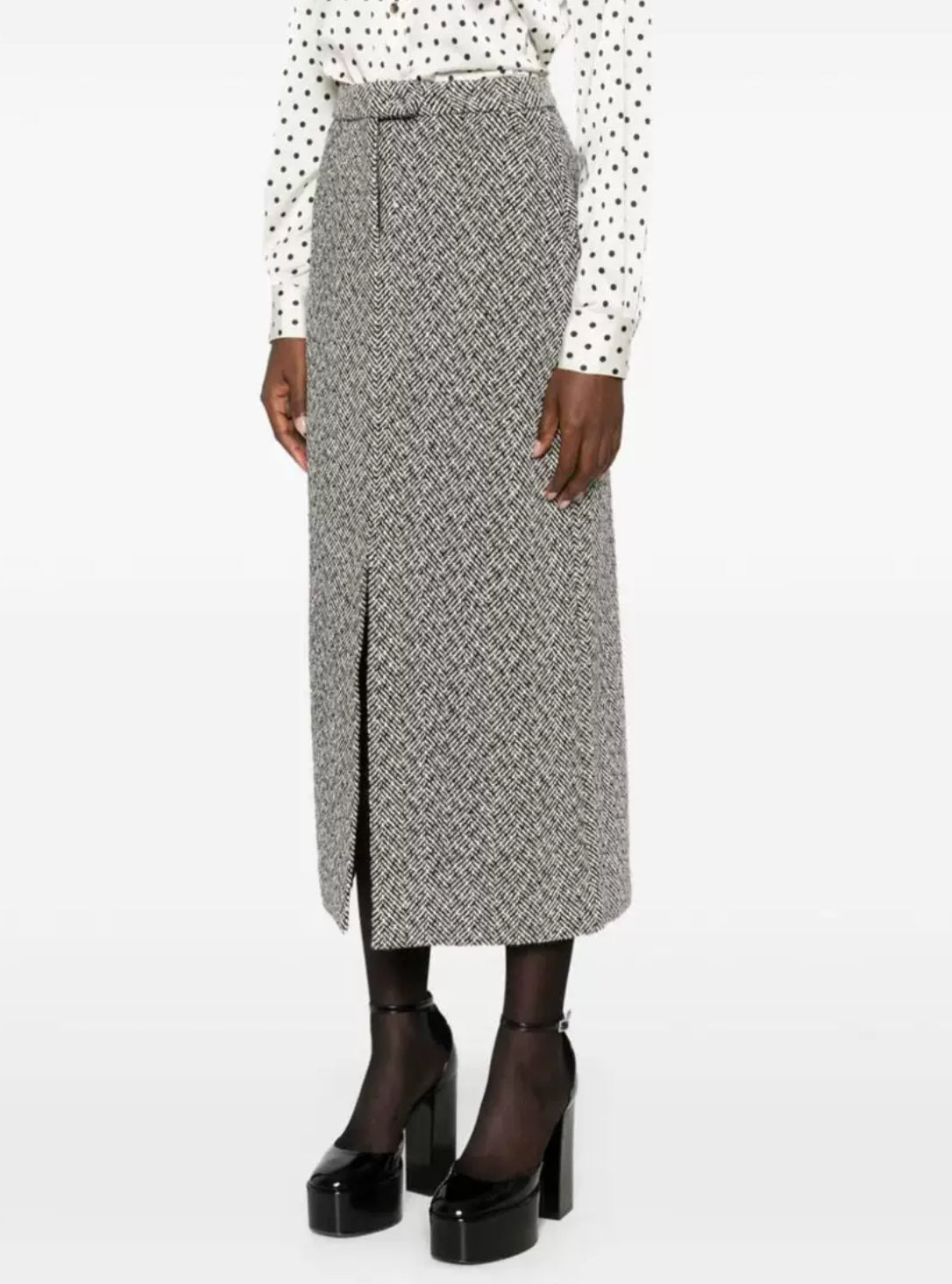 SP Black Herringbone Midi Skirt