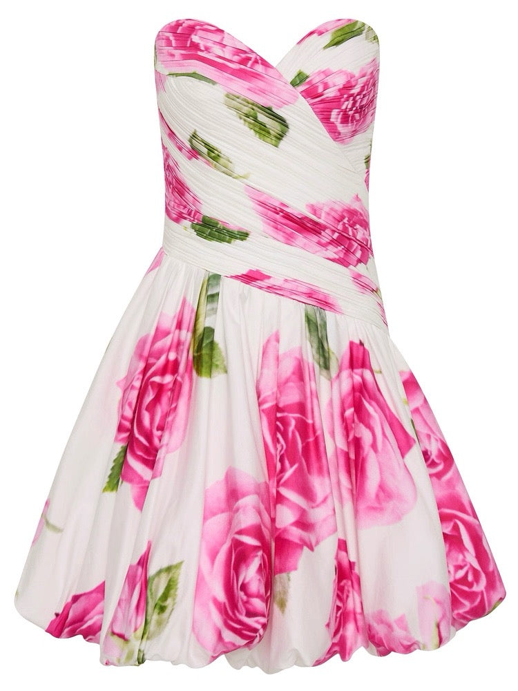 AJ Olea Bubble Hem Cotton Mini Dress in Soft Rose Light