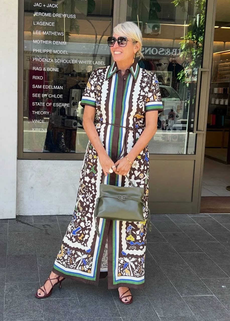 ALM Maroc Belted Linen Shirtdress Midi Dress