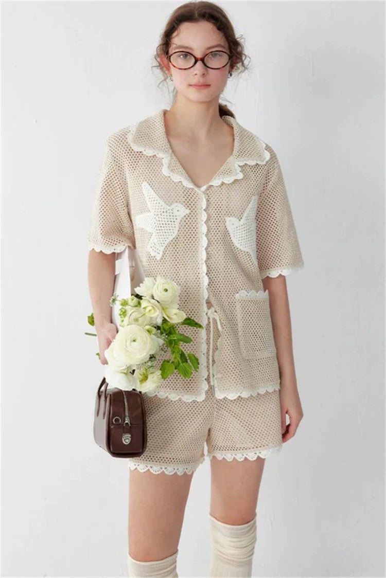 SE Sally Sheer Crochet Cotton Shirt | Shorts | Coverup Mini Dress | Set