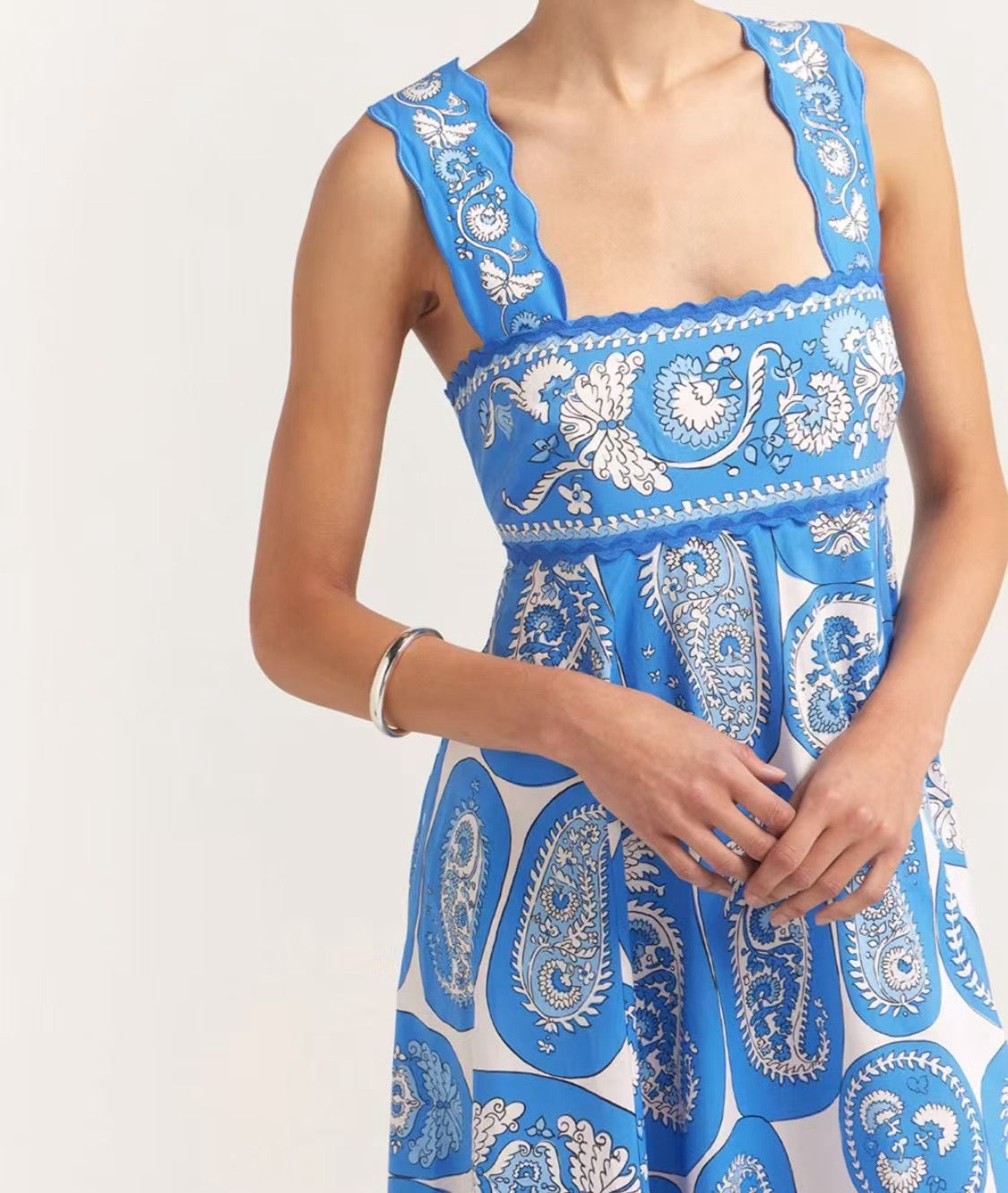 ALM Diana Summer Cotton Maxi Dress in Blue/White & Orange/Yellow