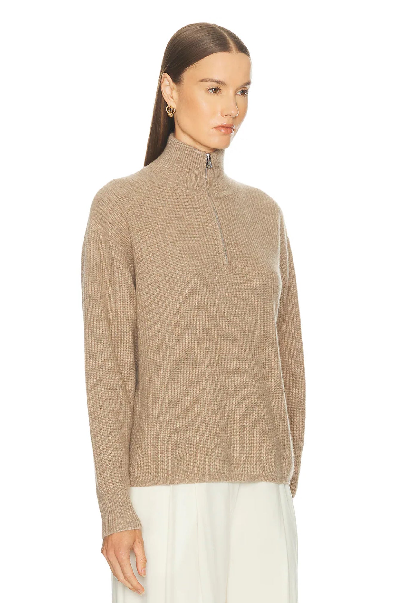 JK Cashmere Half-Zip Pullover Sweater in Undyed Stoned