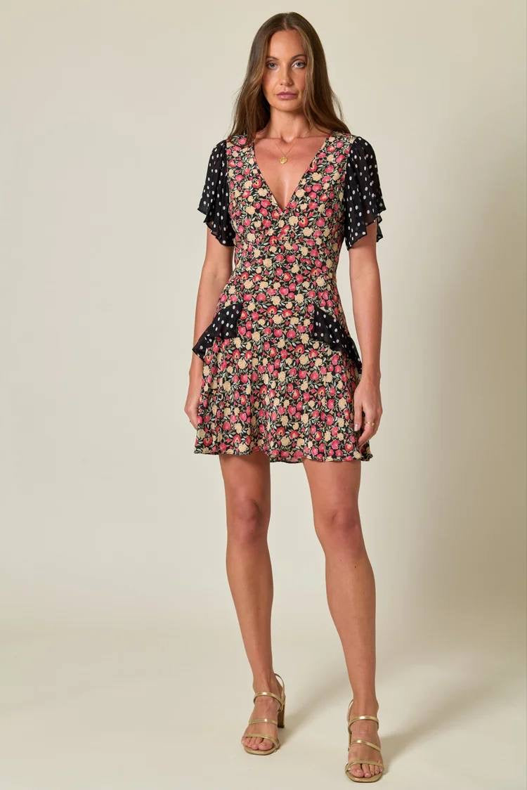 RX Sutton Flutter Sleeve Silk Mini Dress