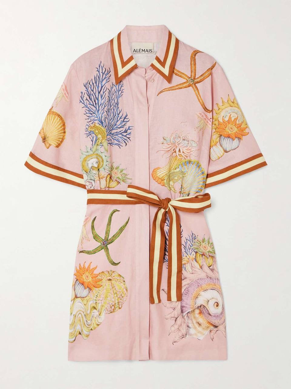 ALM Nereids Belted Linen Mini Dress Shirtdress