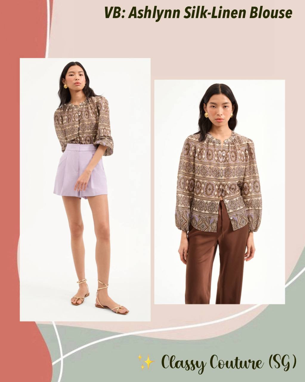 VB Ashlynn Silk-Linen Blouse Top
