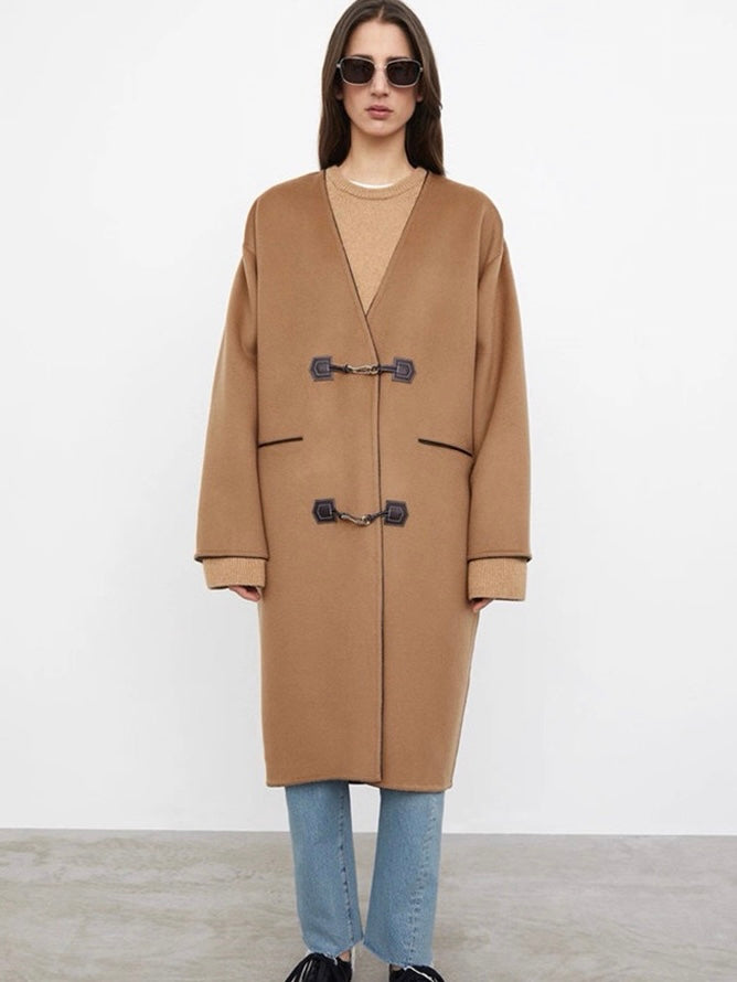 SALE! Tot Clasp Leather-Trimmed Brushed Wool And Cashmere-Blend Coat