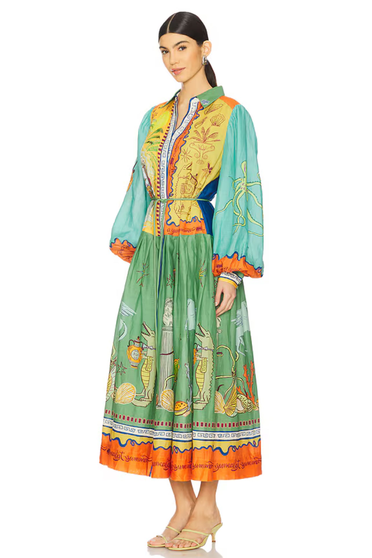 ALM Surrealist Summer Ramie Midi Dress Shirtdress