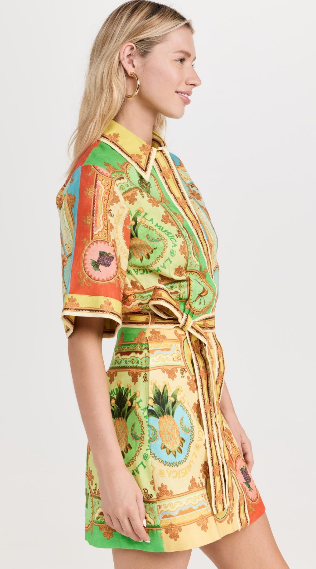 ALM La Musica Belted Linen Mini Dress Shirtdress