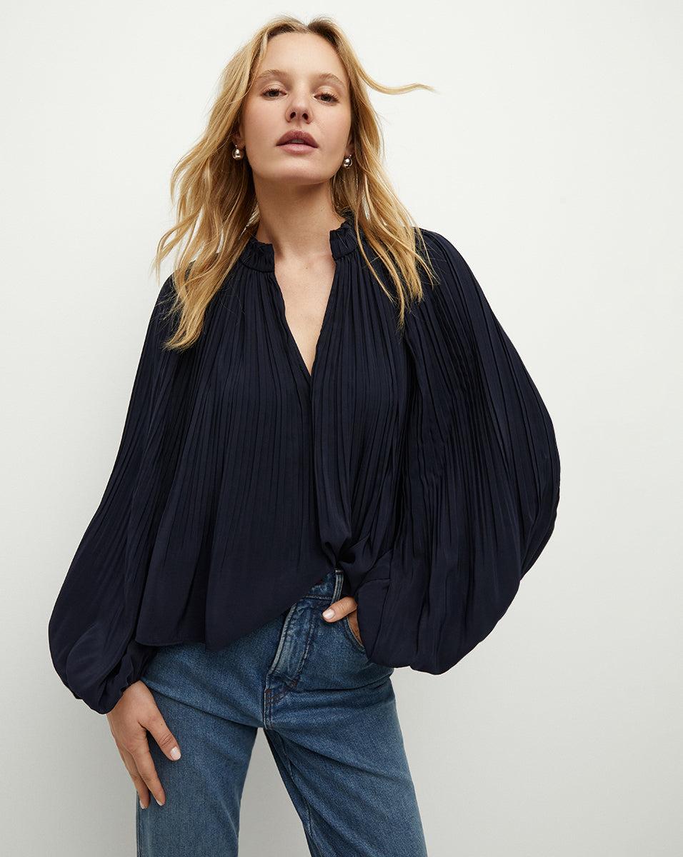 VB Walker Pleated Plissé Blouse Top
